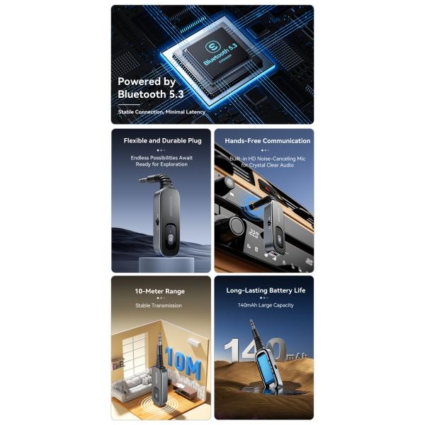 ESSAGER ES-BT10 Jack Aux 3.5mm to Bluetooth Transmitter Receiver Built in Battery