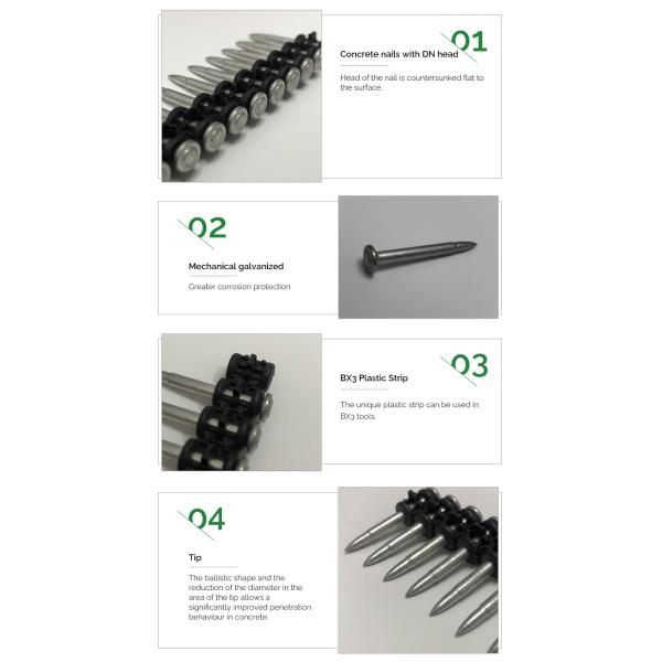BX3 Masonry Concrete Nails Step Shank 3.0x27mm DN Head Zinc Coated Nails