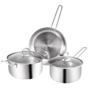 Hot Sale Kitchenware 3pcs Cookware Set Round Nonstick Stainless 410 Soup Pot