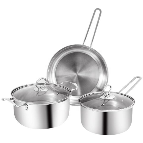 Hot Sale Kitchenware 3pcs Cookware Set Round Nonstick Stainless 410 Soup Pot