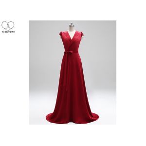 V Neck Long A Line Formal Dresses Sleeveless Stretch Sweep Train Back Zipper