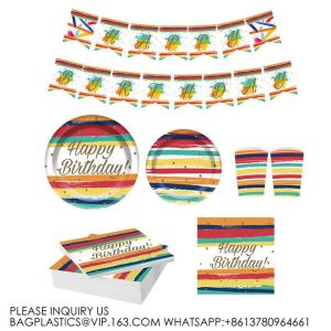 8 guests Birthday Party Tableware Decoration Set Rainbow Theme Tableware Paper
