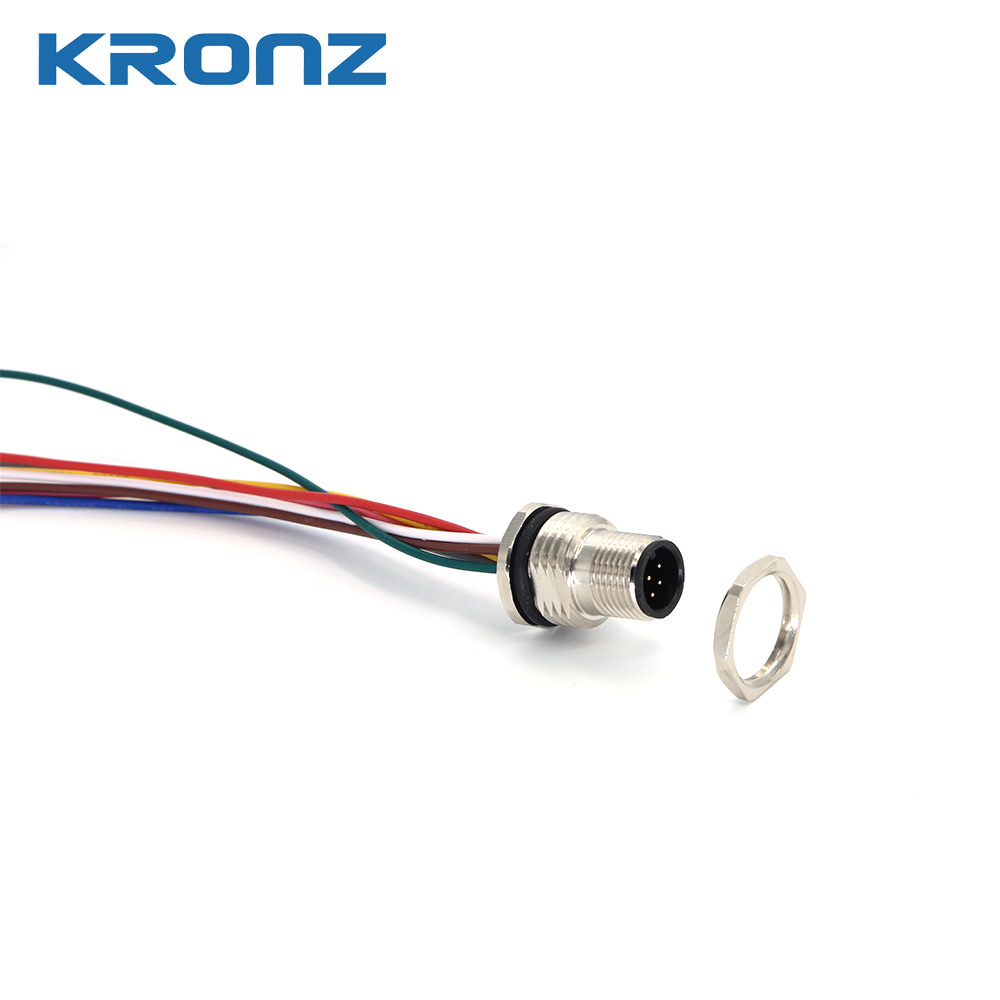 M12 8 Pin Connector Cable IP67 Waterproof Panel Front Socket Plug with 1M Wire