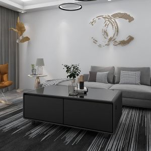 Stainless Steel glass wooden Smart Coffee Table with Audio Player and USB