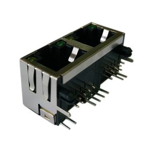 Cheap LPJE201AHNL 1x2 rj45 Jack Dual port, Side Entry 8P8C R/A Shield With LED for sale