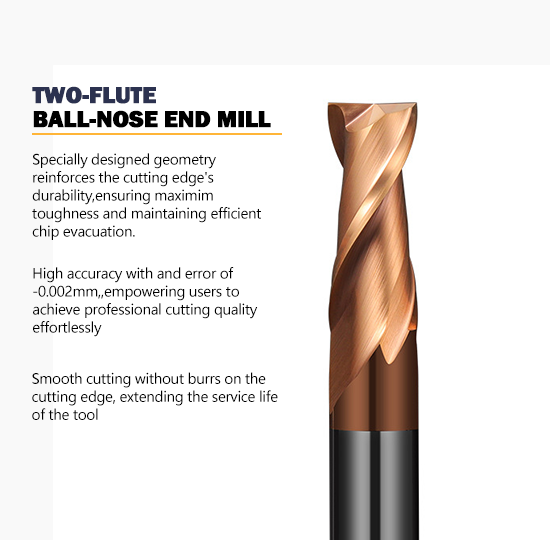 CNC Flat-bottom Tungsten Carbide End Mill with Two Flutes and 55-degree Keyway Cutter for Steel Featuring nACo4 Coating