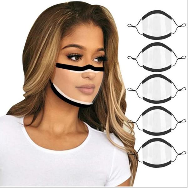 reusable face shield or face cover with transparent cover or clear window and