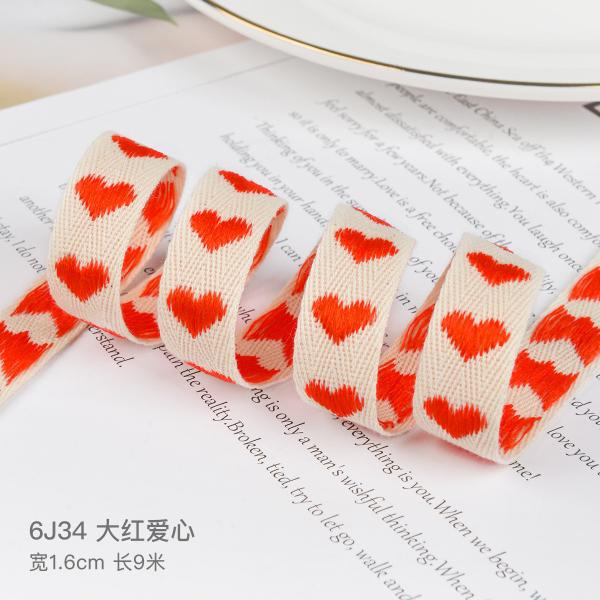 16mm*9m Heart Pattern Jacquard Cotton Ribbon For Clothing Accessories