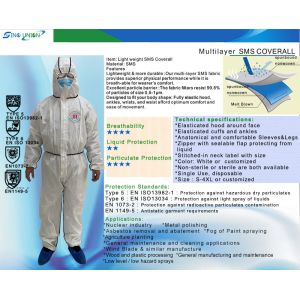 Disposable Sms Bounded Seam Type 5/6 Coverall Asbestos Breathable
