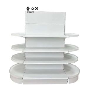 White supermarket shelf with half round end shelf