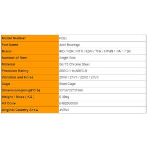 IKO Universal Joint Bearings PB25 Size 25*56*22*31mm Mosaic Structure