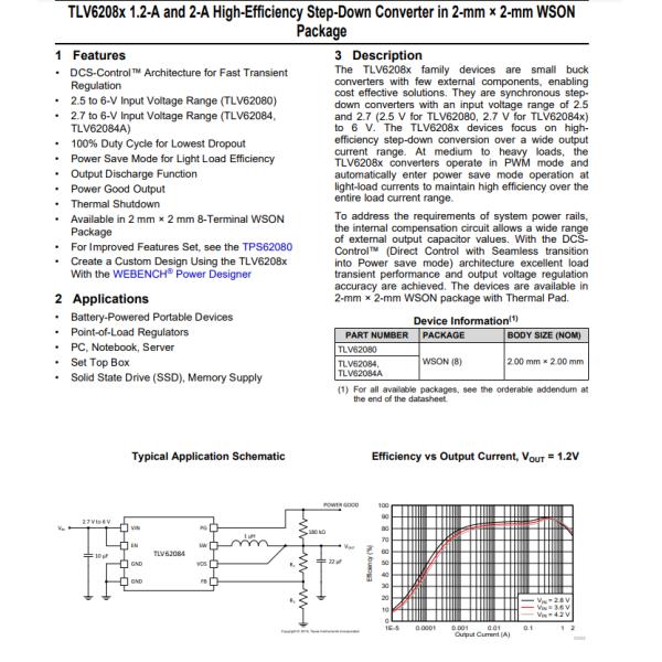 TLV62084ADSGR Switching Regulator Circuit With 0.5V 1 Output 2A 8-WFDFN
