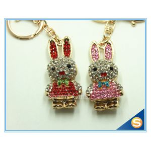 Trendy Rhinestone Cute Rabbit Shape Crystal Gold Plated Key Chain For Handbag