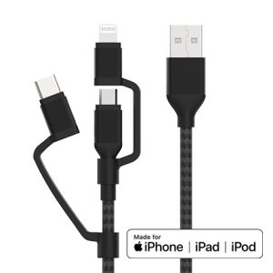 3 in 1 Lightning Micro USB type C Charging Cable, nylon braided, C89 MFi