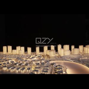 1:800 White Architectural Concept Model with Warm Lighting