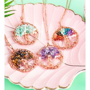 Unisex Chakra Gemstone Bracelet Chakra Tree Pendant Accept Customized Logo