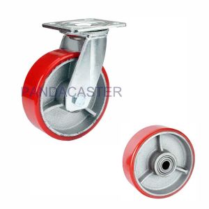 6 Inch Red Caster Polyurethane PU Wheels , Heavy Duty Swivel Casters