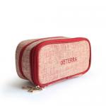 Red Canvas Double Zip Makeup Bag Large Capacity Separate Compartments