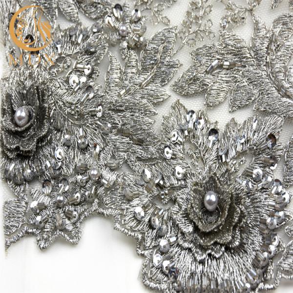 Beaded Wedding Dress Lace Fabric 135cm Width Handmade Embroidery 1 Yard