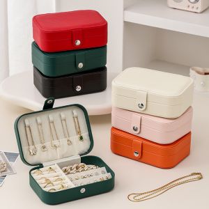 White PU Leather Square Jewelry Organizer Box with Velvet Lining - Durable and