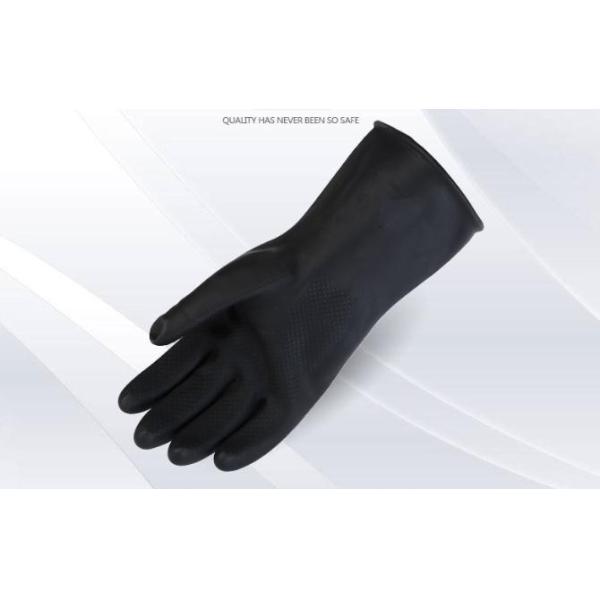 31Cm Industrial Cleaning Gloves Unflocked Lining Black Rubber Gloves Heavy Duty