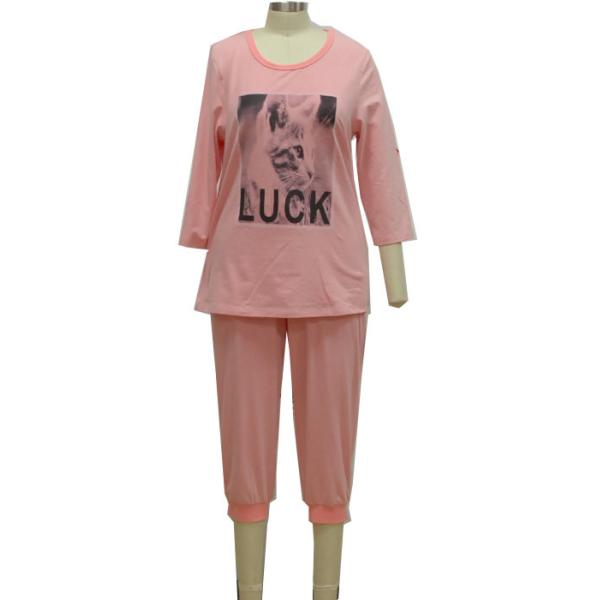 Quality Polyester Viscose Ladies Pajama Sets Three Quarter Tops & Pants For Autumn wholesale
