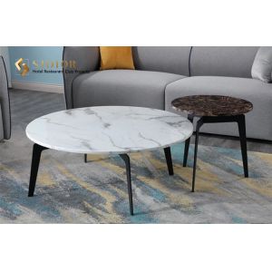 SGS Round Natural Marble Movable Coffee Table