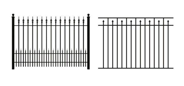 High Strength Metal Wrought Iron Fence Black Powder Coated For Home