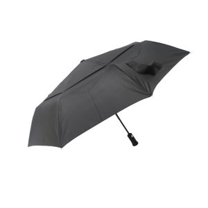 3 Fold Black Vented Auto Open Auto Close Umbrella Strong Windproof With LED In Handle