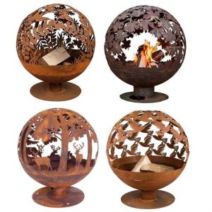 Sphere Rustic Floral Style Corten Steel Fire Globe Fireplace For Portable Heater