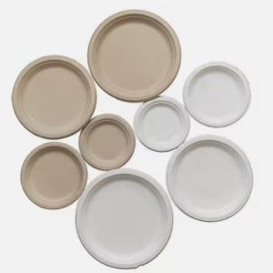 Round 6 Inch Sugarcane Pulp Plates Sugarcane Compostable Plates Sustainable