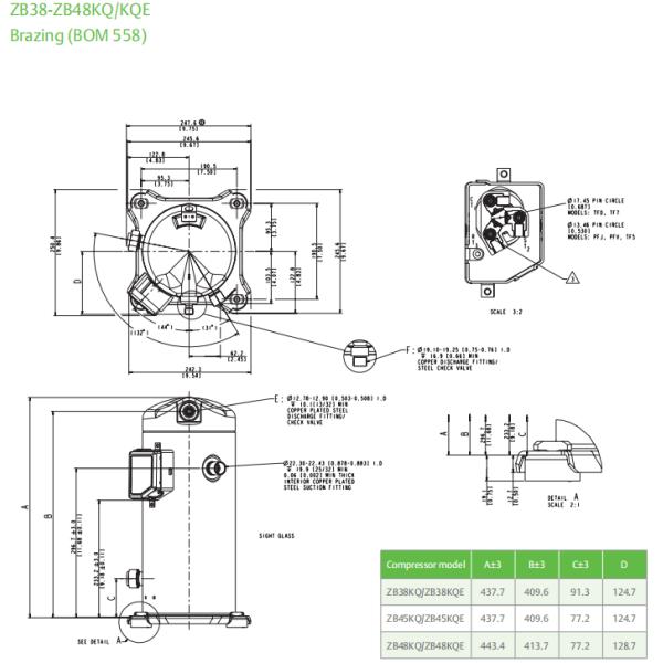 7HP 380V/3 Phase Copeland Refrigeration Compressors ZB48KQE-TFD-558 Hermetic For Cool Rooms