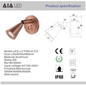 Push-button LED headboard reading wall light/led bed wall light LED bedside wall