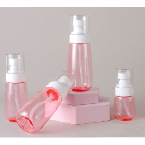 China 100ml Petg Pump Bottle Transparent Pink Single Packing Fine Sprayer White Facial Soft Touch on sale