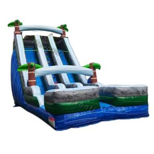 Customized Logo Inflatable Water Slide with Double Lanes Tropical Coconut Tree