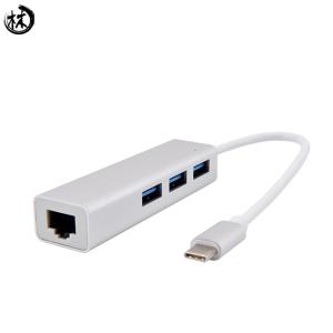Cheap Aluminum Alloy USB 3.1 Type C to Ethernet Adapter With 3 Port USB 3.0 HUB Type-C to RJ45 Network LAN Adapter Converter Cable for sale