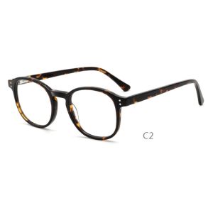 Black Tortoiseshell Acetate Frame Glasses Optical Round Glossy Black