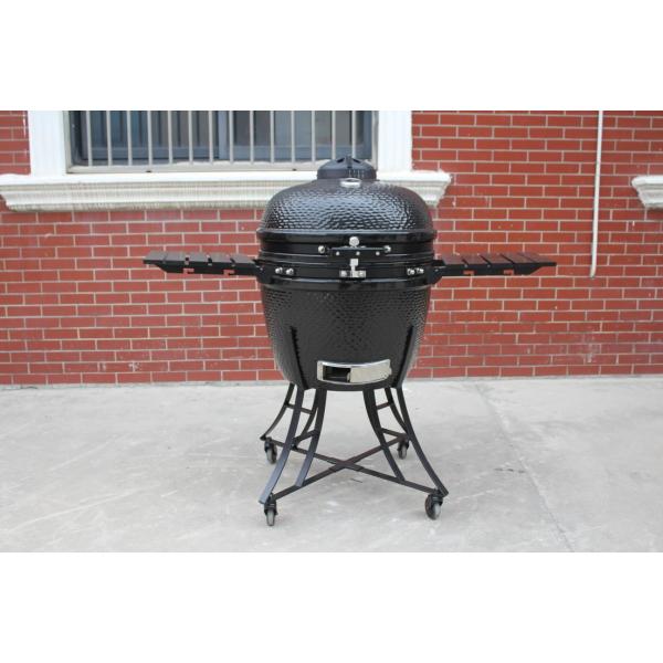 Quality 61cm Ceramic Black 24 Inch Kamado Grill Bamboo Shelves And Handle wholesale