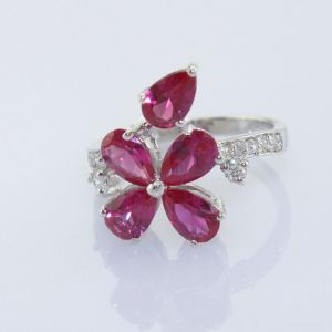 925 Silver Ruby Four Leaf Clover Gemstone Ring (SRJ-714)