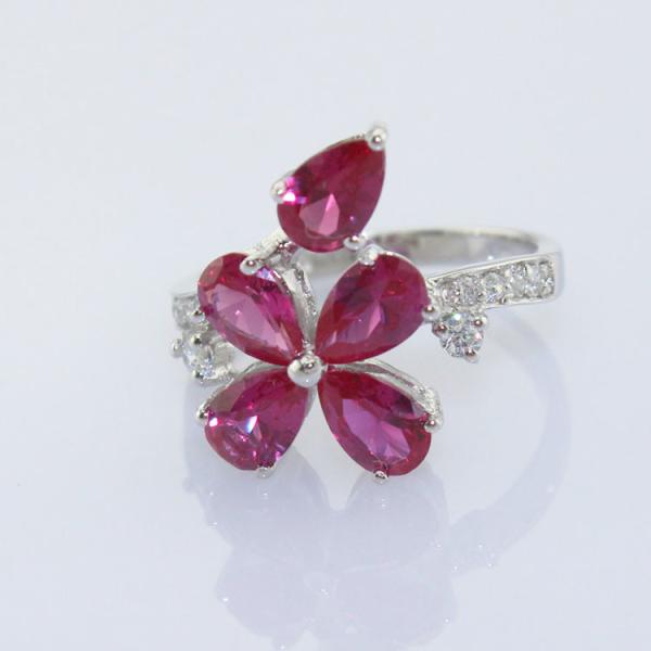 Quality 925 Silver Ruby  Four Leaf Clover Gemstone Ring (SRJ-714) wholesale