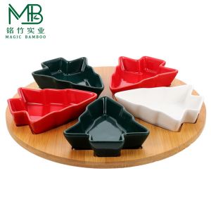 Eco-Friendly Bamboo Cooked Food Tray With Ceramic Plate For Christmas