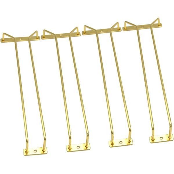 Gold 15.8-Inch Single Rail Metal Wine Glass Rack Under Cabinet Stemware Storage