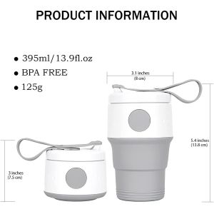 395ml Silicone Foldable Cup Collapsible Coffee Cup Reusable With Lid