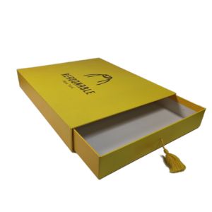 Custom Logo Printing Paperboard Yellow Pull Out Sliding Drawer T Shirt Packaging
