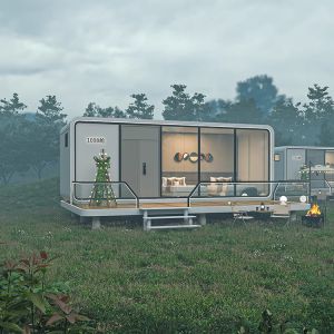 Installation of Apple Cabin House with Metal Carved Panel Exterior Wall and