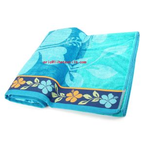 Cheap double jacquard beach towel with satin velour ，90X180CM,GSM400-700 for sale