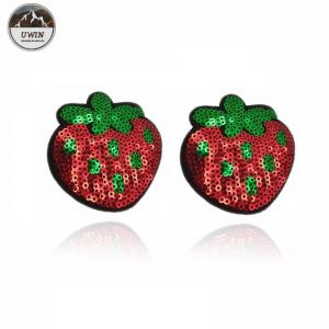 China Small Strawberry Fruit Iron On Patches Sequined Material With Hoop Hook Backing on sale