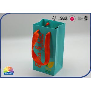 China Eco Friendly Pantone Print Green Paper Gift Shopping Bag With Orange Handle on sale