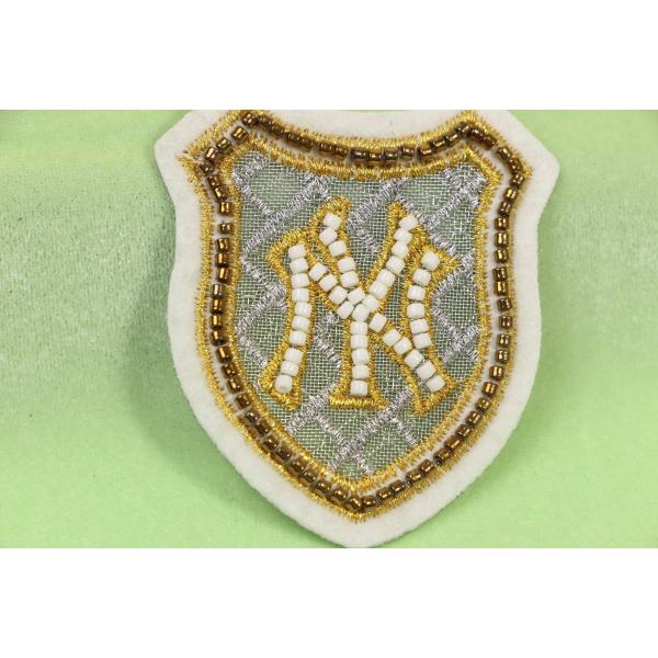 Quality Stylish Silver Gold Metallic Embroidery Badge With White Felt Ground Beads Around For Caps Shoes wholesale