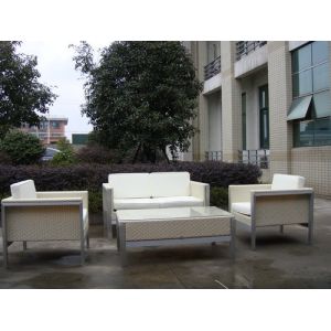 China All Weather White Outdoor Rattan Sofa For Garden / Patio / Bar on sale